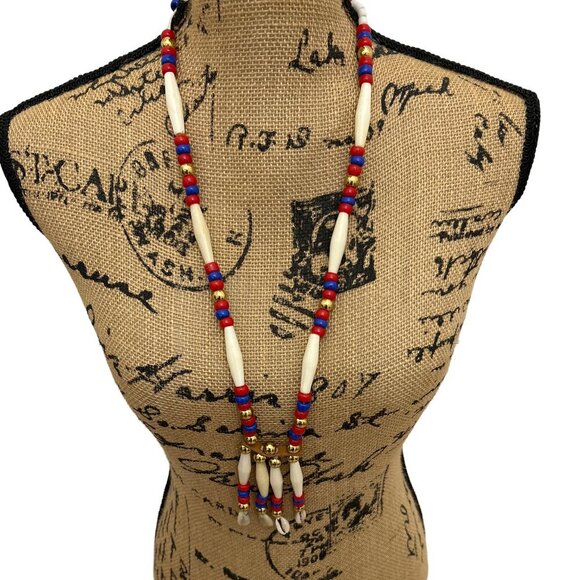 Vintage NAJAVO INDIAN BONES HAIR-PIPE BEADED NECKLACE MULTICOLOR - Picture 1 of 6